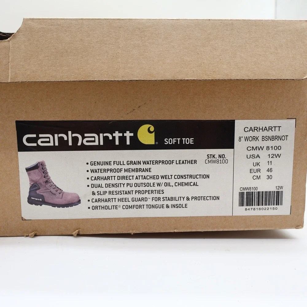 Carhartt Work Boots Mens 12 W Brown Leather Waterproof 8